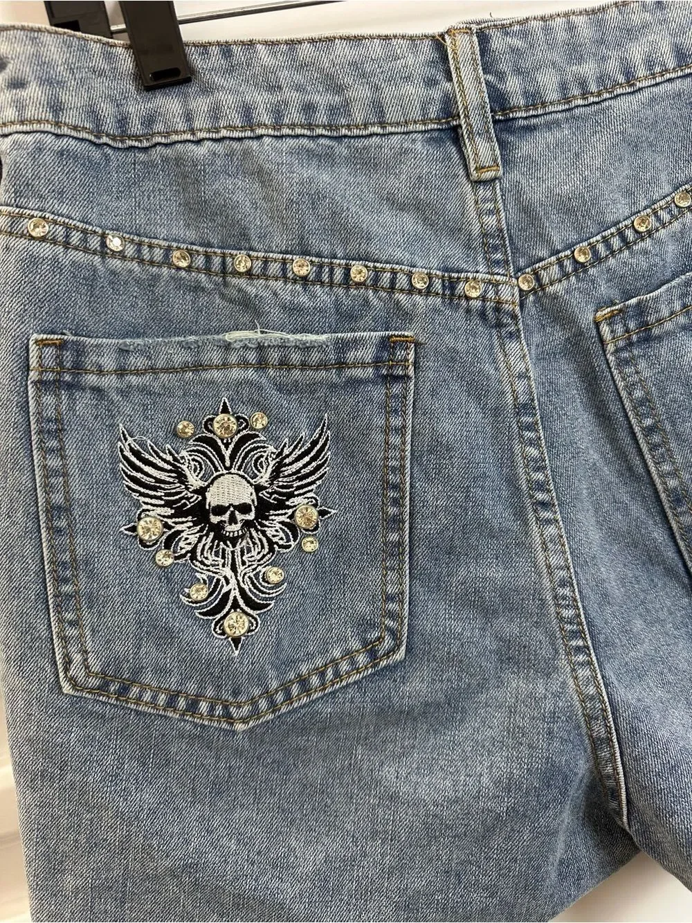 Hot Topic Light Blue Distressed Denim Shorts with Stud Accents